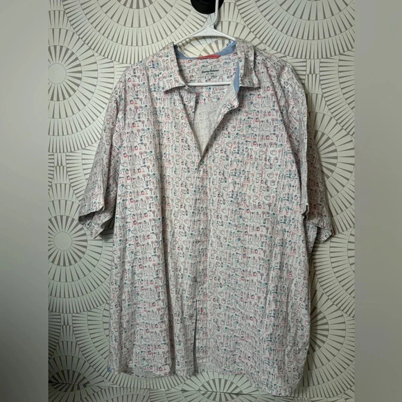 Tommy Bahama Men’s Button Up Shirt  White Nova Wave Cocktail Drinks Print XXL‎ - Picture 1 of 7
